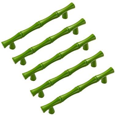 Imagem de Puxador criativo para móveis - Puxador de porta de armário antigo em forma de bambu conjunto de 5, puxador exclusivo de armário, processo de galvanização de liga de zinco (verde, 96 mm)