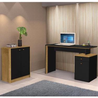 Imagem de Kit 2 Peças Escrivaninha 120cm com Armário Multiuso Baixo - Espresso M