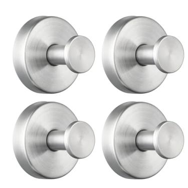 Imagem de Eolax Ganchos de ventosa para chuveiro/banheiro, resistentes, removíveis para toalhas, roupões, bucha - ganchos de aço inoxidável sem broca para vidro, espelho, azulejo, cozinha (pacote com 4) níquel