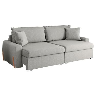 Imagem de Sofá Cama Retrátil 4 Lugares 2,36m Com Almofadas Linho Baltik Cinza
