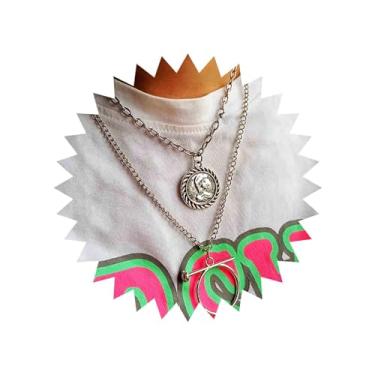 Imagem de Aneneiceera Colar Boho em camadas com pingente de moeda prata beleza avatar colar retrô simples colar pingente círculo colar moda jóias acessórios de casamento ajustável presente para mulheres, Metal