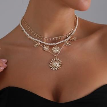 Imagem de Colar de ouro para mulheres, colar delicado ajustável banhado a ouro, corrente de praia simples moderna para presentes (girassol)