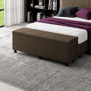 Imagem de Baú Sapateira Estofada Casal King Size 195 Cm Júpiter Veludo Skybox Marrom