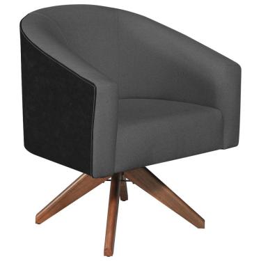 Imagem de Poltrona Luiza Base Giratória De Madeira Factor Preto E Linho Cor Cinza Escuro