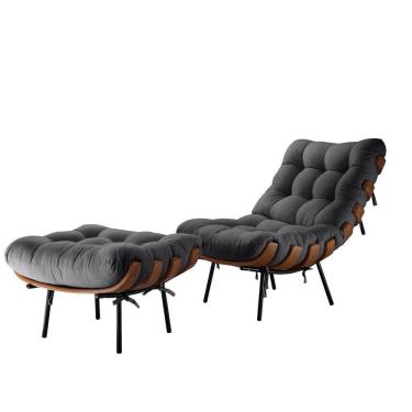 Imagem de Poltrona E Puff Costela Confort Linho Grafite