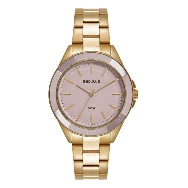 Imagem de Relógio Seculus Feminino Ref: 77346lpsvds4 Fashion Crâmica Dourado