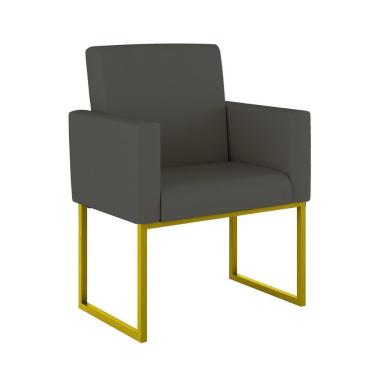 Imagem de Poltrona Moderna Confortável Base Ferro Dourada Balaqui Decor Courino Cinza