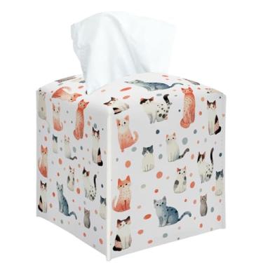 Imagem de Capa de caixa de lenços quadrada de gato fofo, suporte de caixa de lenços decorativo para quarto, banheiro, cozinha, escritório, bancada, organizador de papel facial de couro -02
