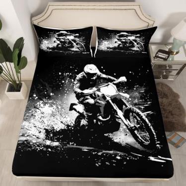 Imagem de Feelyou Jogo de lençol casal para esportes radicais, motocross, corrida de motocross, motocross, lençol com elástico para crianças, meninos e meninas, lençol com elástico para decoração de quarto de