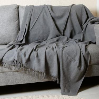 Imagem de Manta para Sofá King 300cm x 180cm – Decoração de Sala Protetora e Decorativa em 100% Algodão com Franjas (Cinza Grafite (3,00M x 1,80M))