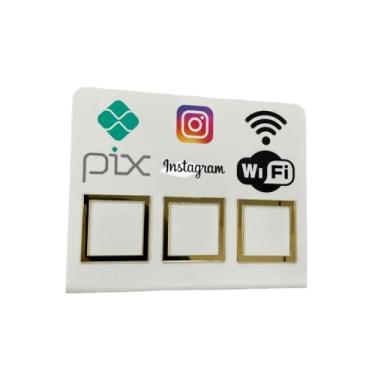 Imagem de Placa Pix Display Mesa Balcão PIX INSTAGRAM E WI-FI(Branco c/Dourado)