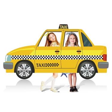 Imagem de Pano de fundo de fotografia de táxi amarelo em forma de táxi cenário de foto decoração de festa NYC adereços de cabine de fotos de carro para aniversário, festa temática de carro