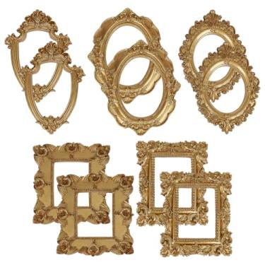 Imagem de DELORIGIN 10 peças, 5 estilos, mini porta-retratos de resina, vintage, dourado, pequenas molduras antigas, miniatura, retangular, oval para pendurar na parede, enfeite para decoração de mesa, festa