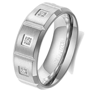 Imagem de mensring Anel masculino banhado a ouro amarelo fosco 8 mm aço titânio 8 peças CZ aliança de casamento anel masculino, Metal