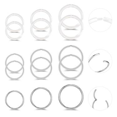 Imagem de 6ixGosh Argolas de nariz 18G - Anel de plástico de aço cirúrgico 316L masculino feminino para cartilagem de septo narina, tragus, hélice, concha, torre, lábio, orelha, piercings, 6/8/10 mm, Aço