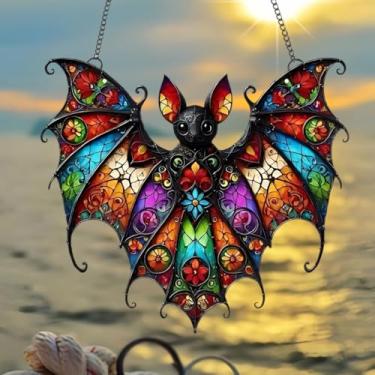 Imagem de 1 peça de protetor solar de morcego colorido, decoração de janela de 15 cm com design de vitral impresso, ideia de presente e ornamento de jardim para uso interno e externo/YXYKL-14