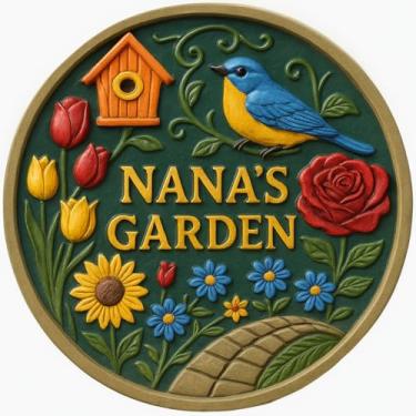 Imagem de VEOJEIN Pedra de jardim da Nana 24 cm – Decoração de jardim de resina pintada à mão com design de pássaros, flores e caminhos – Presente caprichoso para a vovó, dia das mães, aniversário ou exibição