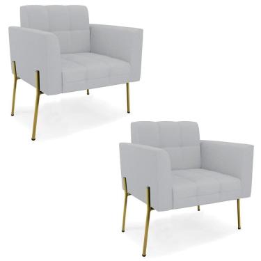 Imagem de Poltrona Para Sala Pé Metal Dourado Kit 2 Ana Linho Cinza - Ibiza