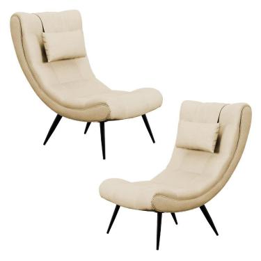 Imagem de Kit 2 Poltronas Decorativas Sala De Estar Pés Palito Lord Veludo Luxo Off White - Ibiza