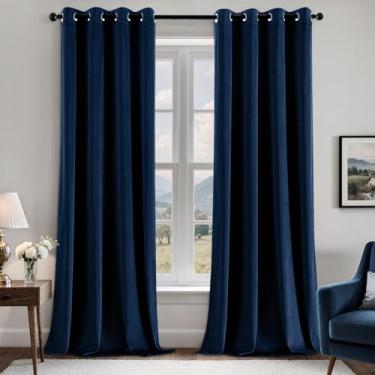 Imagem de EMEMA Conjunto de 2 painéis de cortinas de veludo de 203 cm de comprimento, cortinas blackout elegantes azul marinho para quarto, ilhós, isolamento térmico, à prova de som, escurecimento de quarto