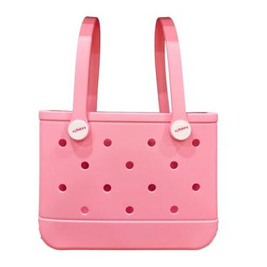 Imagem de Lopqix Cesta de borracha, cesta pequena de EVA, alça de borracha DIY, transporte leve para banho, praia, viagens, academia, piscina, rosa