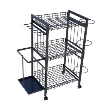Imagem de kowaku Organizador de equipamentos esportivos, carrinho de armazenamento de garagem, suporte de basquete de 3 níveis com rodas, rack de armazenamento de bola