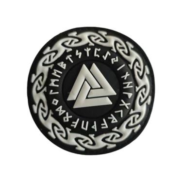 Imagem de Uijokdef Runavin Viking Valknut Runes Patch de PVC, design celta preto e branco, emblema de gancho tático redondo de 7,5 cm para equipamento militar de airsoft (branco)