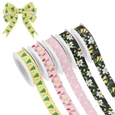 Imagem de SEHANY 5 rolos de fita de Natal 0,59 polegadas 5 jardas fitas de tecido de árvore de Natal fitas de cetim festivas fitas decorativas de Natal para embrulho de presente faça você mesmo artesanato