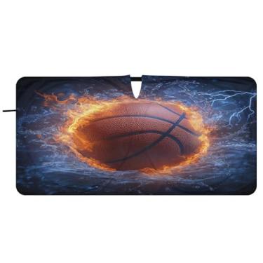 Imagem de Blueangle Para-brisa de fogo de água de basquete - 149.9 cm x 76.2 cm dobrável carro janela dianteira para-sol blocos raios UV viseira de sol (137)