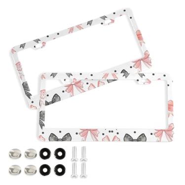 Imagem de SEHANY Lindas molduras de placa de licença de arco rosa, capas de moldura de alumínio à prova de ferrugem com orifícios elípticos e parafusos, serve para acessórios de carro de tamanho padrão de