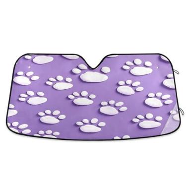 Imagem de ATTX Para-brisa de carro com estampas de patas fofas 134.6 cm x 59.7 cm Protetor solar universal com proteção UV, persiana de janela frontal automática dobrável para caminhões Sedans SUVs #214