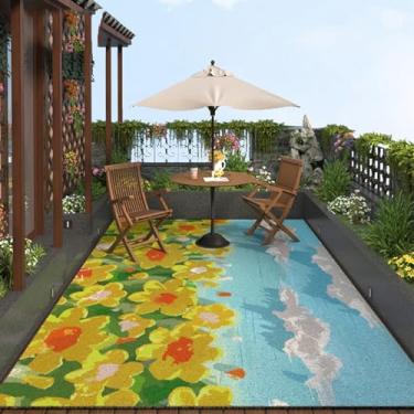 Imagem de HGTRH Tapetes de pátio ao ar livre, plástico impermeável, 15 x 17 cm, floral, impermeável, à prova de umidade, não apodrece, tapetes duráveis para quintal, varanda, deck, fácil limpeza e retardador de