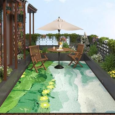 Imagem de Tapetes de pátio ao ar livre, plástico impermeável, 15 x 17 cm, floral, impermeável, à prova de umidade, não apodrece, tapetes duráveis para quintal, varanda, deck, fácil limpeza e retardador de fogo