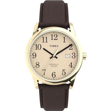 Imagem de Relógio Masculino Timex Easy Reader com Pulseira de Couro de 38 mm, Marrom/Dourado/Creme