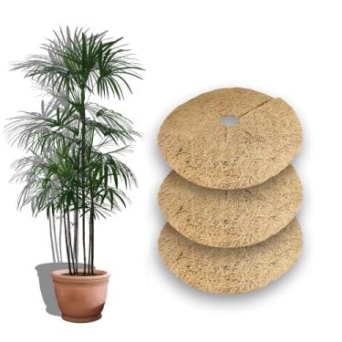 Imagem de Tapete redondo de fibra de coco com 3 peças - barreira de ervas daninhas de coqueiro, tapete circular de jardim, tapete de bloco de grama natural, cobertura do solo