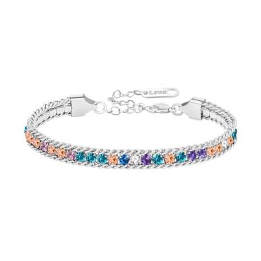 Imagem de Uloveido Pulseira de tênis multicolorida de aço inoxidável para mulheres – Pulseira de corrente ajustável com zircônia cúbica brilhante – Presente de joia elegante para aniversário, aniversário e dia