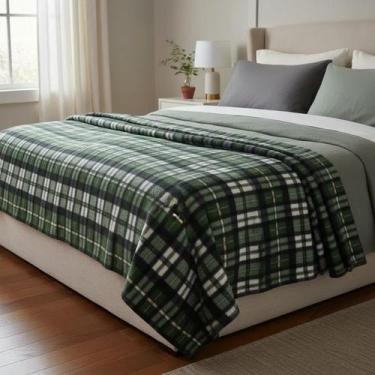 Imagem de Manta Casal Polar Fleece Xadrez C/Estilo Escocês 180x220m - Ematex