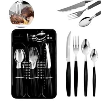Imagem de Conjunto completo, corte, refeicao, mesa, inox, elegante, preto, duradouro