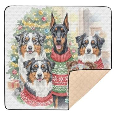 Imagem de Qilmy Tapete de Natal para bebês 127 cm x 127 cm, macio à prova d'água para bebês e crianças, tapete antiderrapante lavável para cercadinho