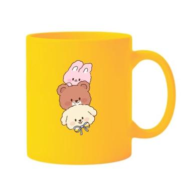 Imagem de Caneca de Cerâmica Branca com Estampa Fofa de Animais Empilhados, Design Kawaii de Coelho, Urso e Cachorro (5, Amarelo, Grande)