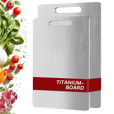 Imagem de 2 tábuas de corte de titânio para cozinha, tábua de corte de titânio 100% puro, tábua de corte dupla face não tóxica para carne, queijo, vegetais
