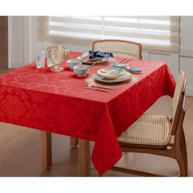 Imagem de Toalha de Mesa Jacquard Retangular – 4 6 8 e 10 Lugares Cores Variadas Tecido Resistente e Elegante (Vermelha,4 Lugares)