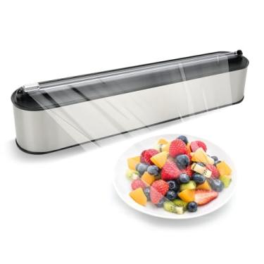 Imagem de Dispensador magnético de plástico com cortador, suporte de folha de alumínio sem perfuração com cortador deslizante, feito de aço inoxidável, para armários, organizador de cozinha que economiza espaço