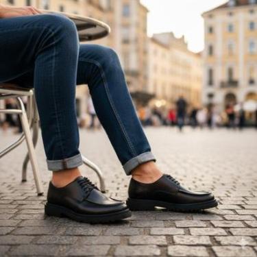 Imagem de Sapato Casual em Couro de Luxo Masculino Derby Oxford Tratorado Estilo Refinado-Masculino