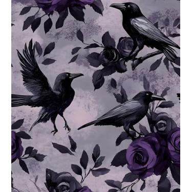 Imagem de Papel de parede Crow Peel and Stick, vintage preto/roxo gótico floral papel de parede, rosa bruxa escura, papel de parede autoadesivo removível à prova d'água para prateleiras de quarto armário gaveta