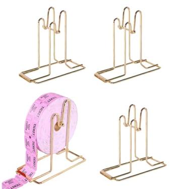 Imagem de Dispensador de bilhetes de sorteio de 4 peças, suporte banhado a latão, dispensador de bilhetes, sorteio para bilhetes de rolo único e duplo, acabamento dourado, organizador profissional de ingressos