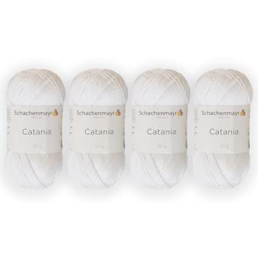 Imagem de 4 novelos/pacote Schachenmayr (SMC) Catania Originals Yarn, cada bola 50 g (125 m), 100% algodão mercerizado para fio de tricô e crochê, peso esportivo, 106 - branco