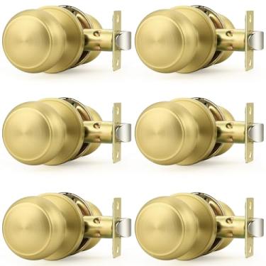 Imagem de Probrico Maçaneta de porta de latão escovado, maçanetas de porta de armário de corredor dourado, maçanetas de porta de passagem, pacote com 6