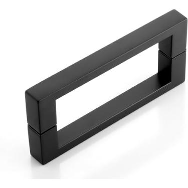 Imagem de Maçaneta de porta de chuveiro de aço inoxidável de 20 cm – Substituição da maçaneta de vidro deslizante para vidro perfurado, puxador resistente e seguro com ampla adaptabilidade quadrada (preto fosco