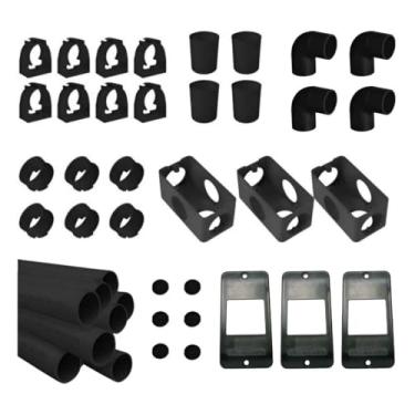 Imagem de Kit Instalação Elétrica Aparente 36 Peças, PVC Anti-Chamas 3/4", Eletrodutos Abraçadeiras Adaptadores Joelhos Caixas 5 Entradas (Preto)